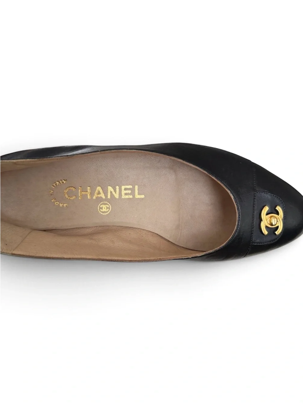 CHANEL Rare 24K CC Lock Black Leather Ballet Flats / EU 36